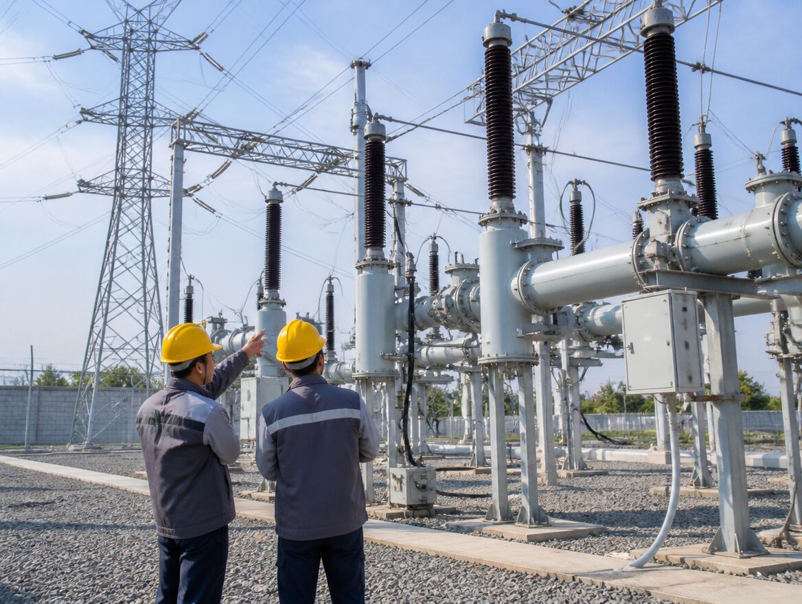 Ingenieros en una subestación eléctrica